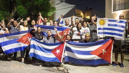 Cuban migrants gathered at the embassy to demand immigration regularization in Uruguay in March.