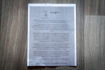 Threat signed by Tren de Aragua against a residential complex in Bogotá (Colombia) on February 23, 2023.