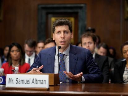 OpenAI CEO Sam Altman speaks before a Senate Judiciary Subcommittee on Privacy, Technology and the Law hearing on artificial intelligence, on May 16, 2023, on Capitol Hill in Washington.