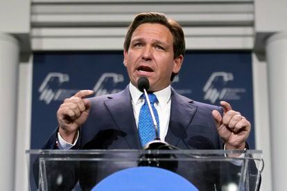 Ron DeSantis speaks at an annual leadership meeting of the Republican Jewish Coalition on Nov. 19, 2022, in Las Vegas. 