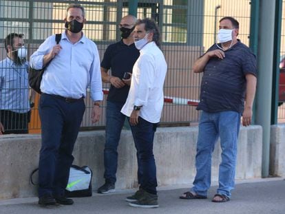 Joaquim Forn, Raül Romeva, Jordi Cuixart and Oriol Junqueras pictured in July, after their more flexible prison regime was revoked.