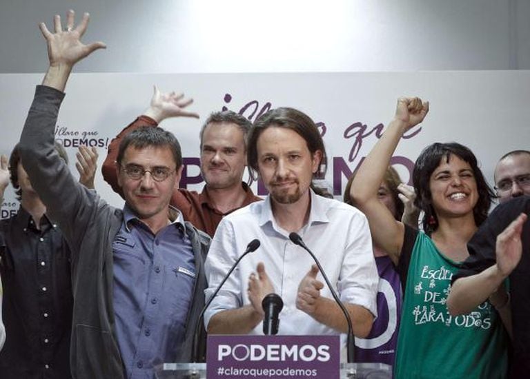 Pablo Iglesias with his Podemos party followers on Sunday night.