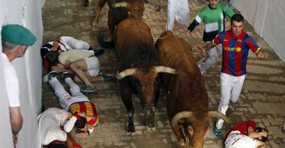 The bulls enter the ring at Day 6 of Sanfermines 2016.