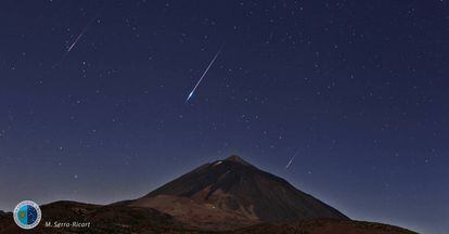 Falling stars over the El Teide volcano in the Canary Islands.