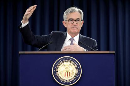 Federal Reserve Chairman Jerome Powell during a news conference in a file image.