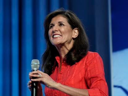 FILE - Republican presidential candidate Nikki Haley speaks at the Moms for Liberty meeting in Philadelphia, Friday, June 30, 2023.
