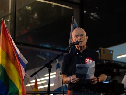 Ami Ayalon, at a protest in Haifa against Benjamin Netanyahu’s policies, in April, in a photo provided by the interviewee.