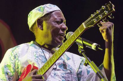 Ghanaian guitarist Ebo Taylor performs at the 21st edition of the Womad C&aacute;ceres world music festival on Saturday.