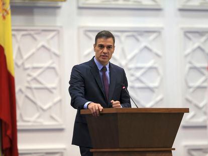 Spanish Prime Minister Pedro Sanchez speaking from Algiers on Thursday.