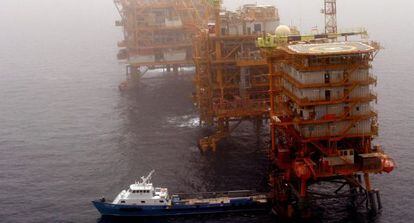 An oil platform in the Persian Gulf.