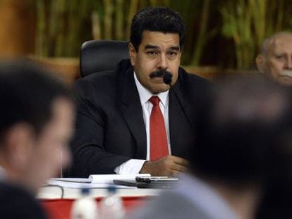 Maduro presides over the first round of peace talks on Thursday night.