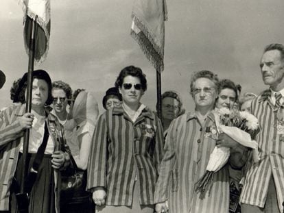 Survivors of the Ravensbrück concentration camp at the unveiling of a memorial in 1959.