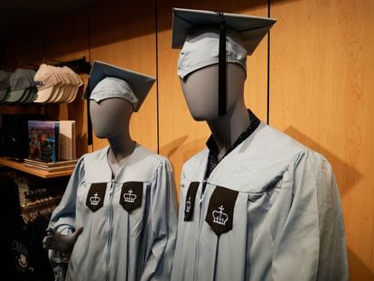 Graduation gowns inside a Barnes & Noble Education location on the Columbia University campus in New York, on March 7, 2023.