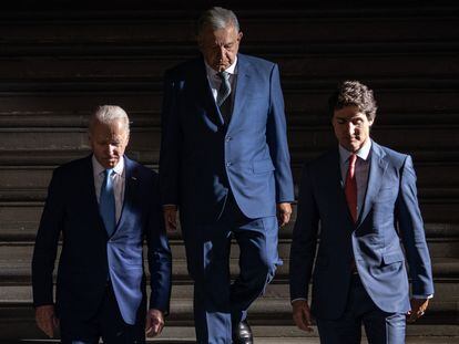 US President Joe Biden, Mexican President Andrés Manuel López Obrador and Canadian Prime Minister Justin Trudeau at the end of the summit.