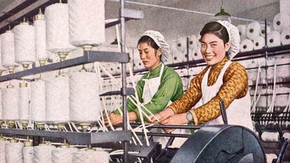 Employees at a cotton mill in China in January 1953.