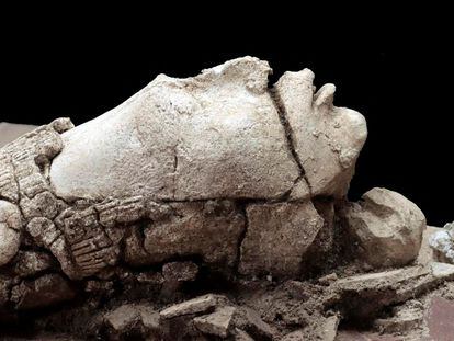 The head of the young Mayan corn god, found at the archaeological site of Palenque in the State of Chiapas, Mexico.