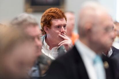 Buster Murdaugh – the oldest son of Alex Murdaugh – listens to his father’s testimony on Thursday, February 23, 2023. 