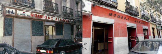 The outside of 84 Amparo street, before (left) and after (right) its remodeling.