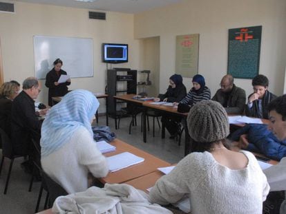 Moroccan students during a Spanish class at the Cervantes Institute in Rabat.