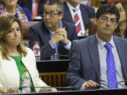 Susana Díaz and deputy premier Diego Valderas (IU) this week in the Andalusian parliament.