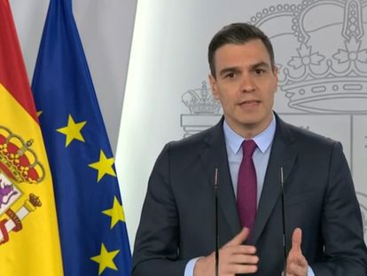 Spanish Prime Minister Pedro Sanchez during today’s press conference.