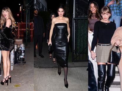 Left to right: Taylor Swift, Kendall Jenner, and Taylor Swift again, with Selena Gómez, leaving trendy restaurants.