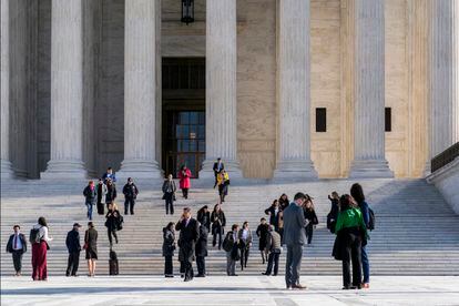 People leave the Supreme Court after oral arguments in Perez v. Sturgis Public Schools, on January 18, 2023, in Washington.