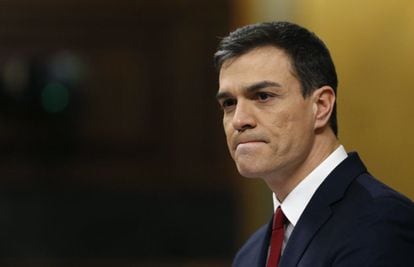 Pedro S&aacute;nchez during Tuesday&rsquo;s investiture debate.