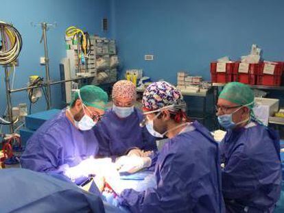 Surgeons during the sex change operation in Valencia.