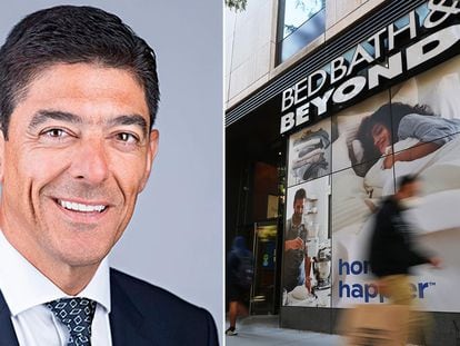 Bed Bath & Beyond’s late CFO, Gustavo Arnal (left) and one its stores in New York City.