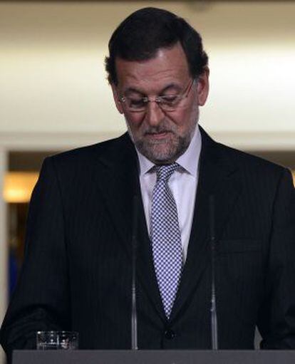 Spanish Prime Minister and Popular Party leader Mariano Rajoy speaks at the Moncloa Palace in Madrid on Friday.