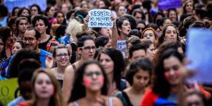 A march in Sao Paulo on International Women's Day.