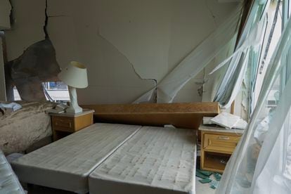 View of the interior of Victoria Carrero's house after Hurricane Otis.