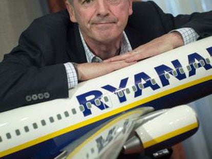 Ryanair CEO Michael O'Leary poses at the Madrid press conference.