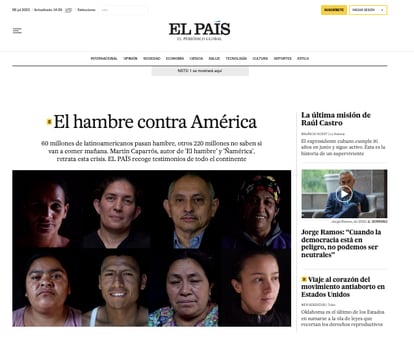 EL PAÍS América's homepage on May 8, 2022.