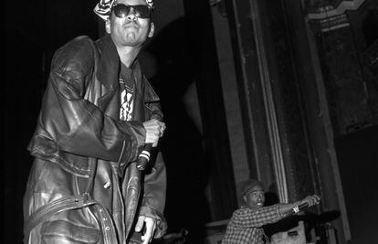Shock G (also known as Humpty Hump) and Tupac Shakur, performing in 1990 in Newark, New Jersey.