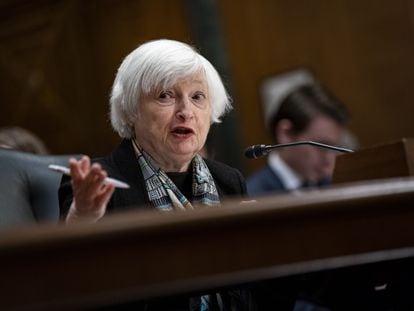 Janet Yellen, US Treasury secretary, speaks during a Senate Finance Committee hearing in Washington, on March 16, 2023.
