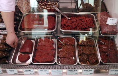 Horsemeat products on display earlier this month at a butchers in Bremen.