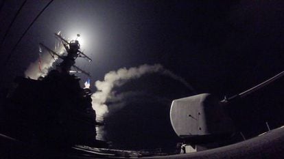 Tomahawk missiles are launched into Syria by the ‘USS Porter’ destroyer.
