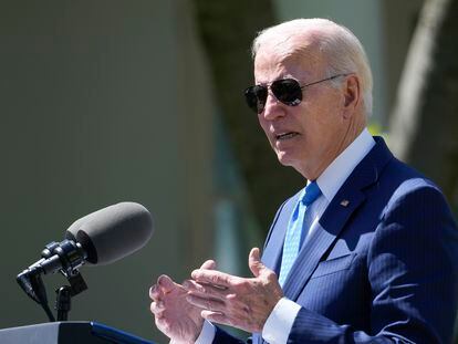 President Joe Biden speaks in the Rose Garden of the White House on April 18, 2023, about efforts to increase access to child care and improve the work life of caregivers.