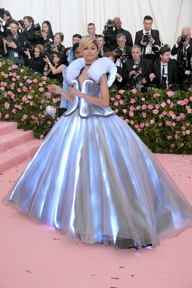 Zendaya, at the camp-focused Met Gala in May 2019, dressed by Tommy Hilfiger as Cinderella.
