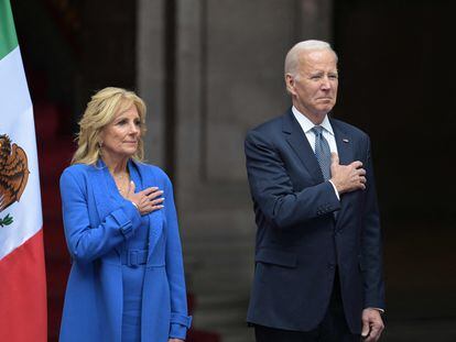 US President Joe Biden and First Lady Jill Biden at the National Palace in Mexico City on Monday.