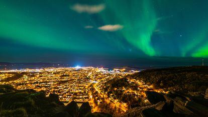 View of the northern lights over the Norwegian city of Bodø.