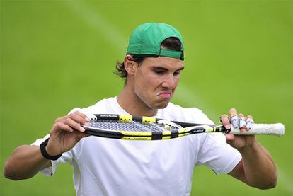 Nadal during a training session at Wimbledon.