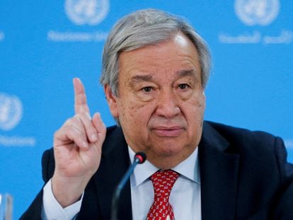 United Nations Secretary-General Antonio Guterres speaks at a press conference at the United Nations complex in Gigiri, Nairobi, Kenya May 3, 2023.