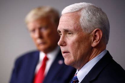 Vice President Mike Pence speaks alongside President Donald Trump during a coronavirus task force briefing at the White House in Washington on March 22, 2020