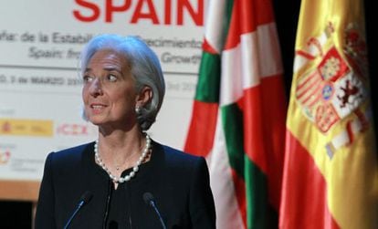Managing director of the IMF, Christine Lagarde, in Bilbao on Monday.