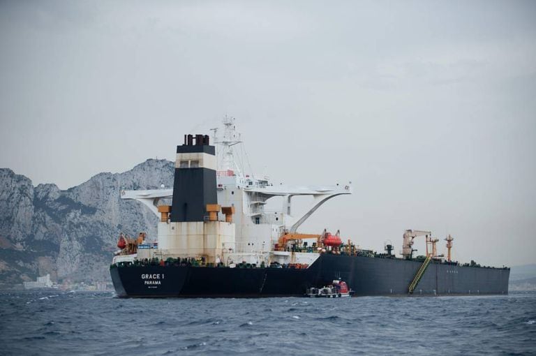 The supertanker 'Grace 1', two miles east of Gibraltar.