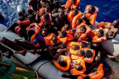 A Médecins Sans Frontières vessel rescues people in the Mediterranean.