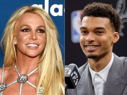 Singer Britney Spears (left) and San Antonio Spurs player Victor Wembanyama (right).